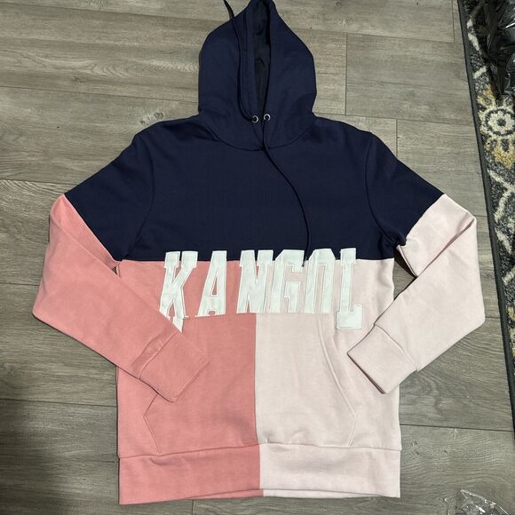 NWT Men’s Kangol Navy Blue/Pink/Light Pink Pullover Hoodie Sweatshirt Size Small - Picture 1 of 4